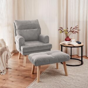 RELAXSESSEL NEMO mit Hocker und Holzfüßen Holz Idohome Möbel > Sessel > Polstersessel Grau