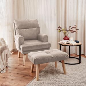 RELAXSESSEL NEMO mit Hocker und Holzfüßen Holz Idohome Möbel > Sessel > Polstersessel Beige