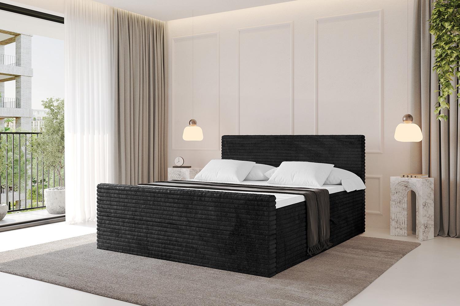 wohnli-moebel-suche-800001592967-1 BOXBETT mit Matratze H4 und Lattenrost - TOLO-Z-v1 - 200x200 Cord - Schwarz Holzwerkstoff Möbel > Betten > Boxspringbetten Schwarz