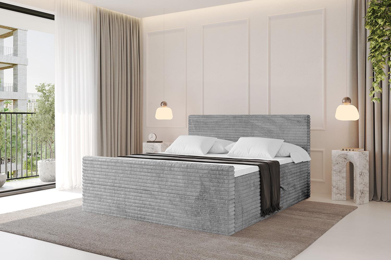 wohnli-moebel-suche-800001593028-1 BOXBETT mit Matratze H4 und Lattenrost - TOLO-Z-v1 - 120x200 Cord - Hellgrau Holzwerkstoff Möbel > Betten > Boxspringbetten Grau