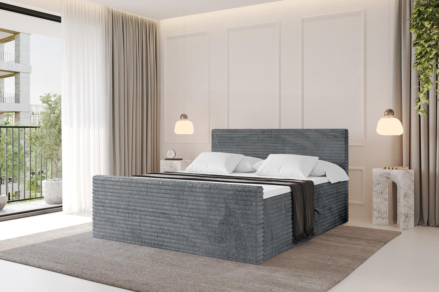 wohnli-moebel-suche-800001593032-1 BOXBETT mit Matratze H4 und Lattenrost - TOLO-Z-v1 - 120x200 Cord - Dunkelgrau Holzwerkstoff Möbel > Betten > Boxspringbetten Grau