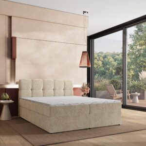 wohnli-moebel-suche-800001593114-1 BOXBETT MERU 180x200 cm mit Matratze und Topper - Creme Holz MASSENO Möbel > Betten > Boxspringbetten Weiß