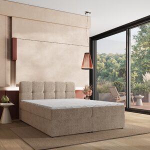 BOXBETT MERU 160x200 cm mit Matratze und Topper - Beige Holz MASSENO Möbel > Betten > Boxspringbetten Beige
