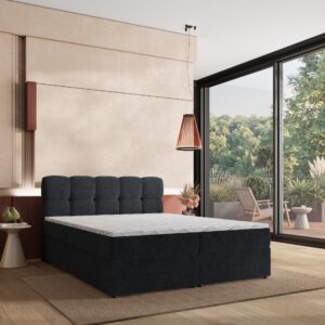 BOXBETT MERU 140x200 cm mit Matratze und Topper - Schwarz Holz MASSENO Möbel > Betten > Boxspringbetten Schwarz