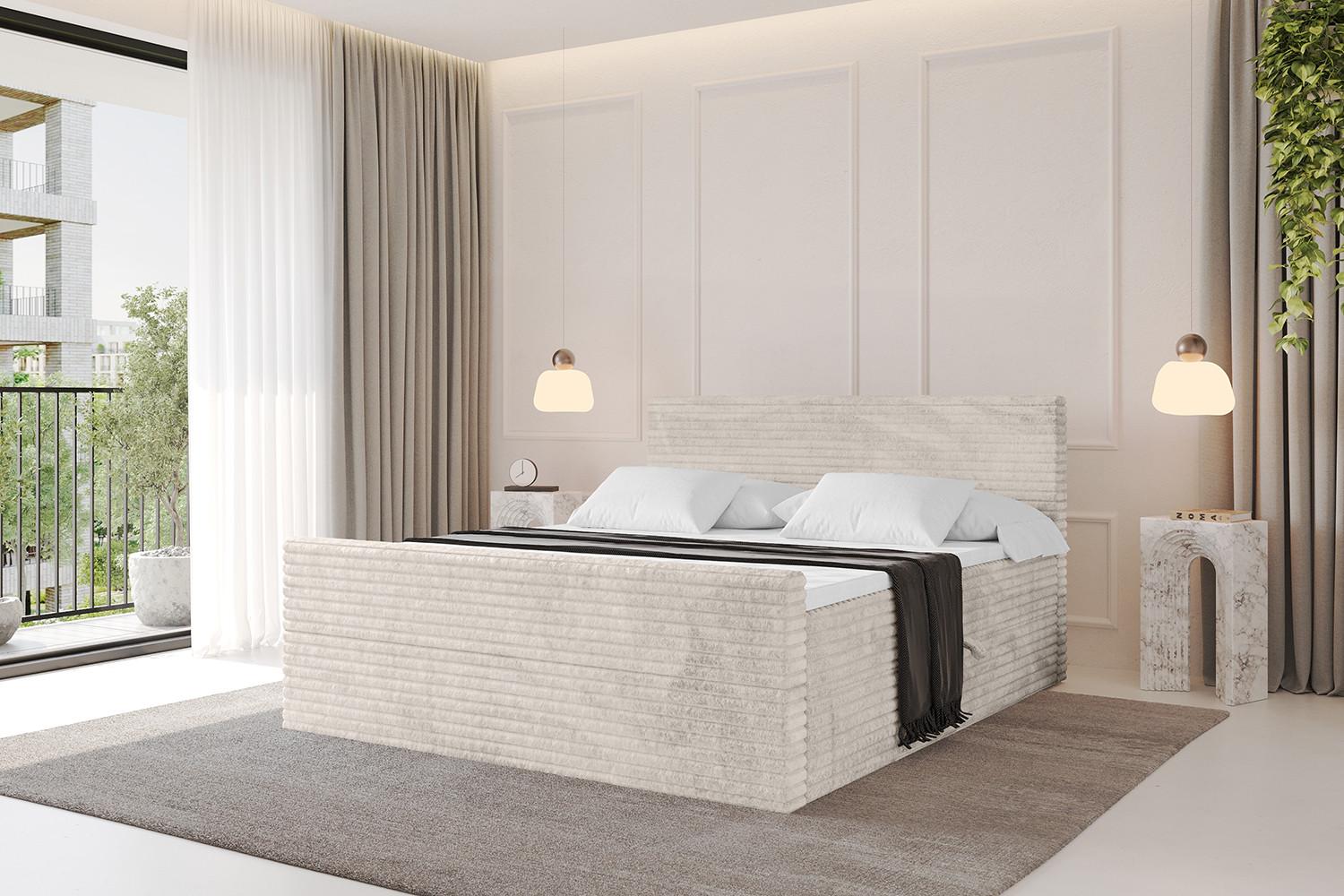 BOXBETT mit Matratze H3 und Lattenrost - TOLO-Z-v1 - 140x200 Cord - Creme Holzwerkstoff  Möbel > Betten > Boxspringbetten Weiß