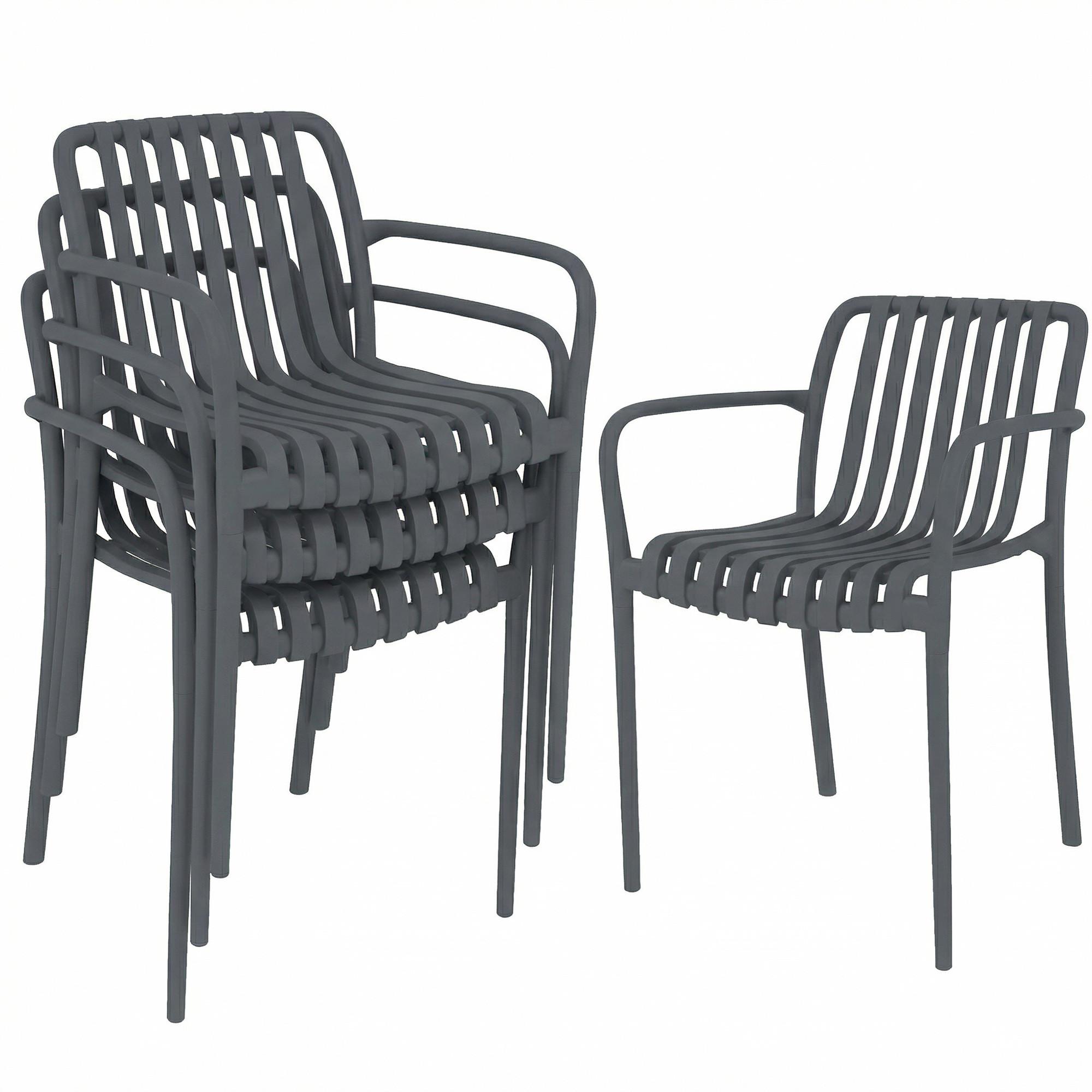 wohnli-moebel-suche-800001593414 Wohnli Möbelsuche - GARTENSTÜHLE 4er Set Kunststoff Dunkelgrau