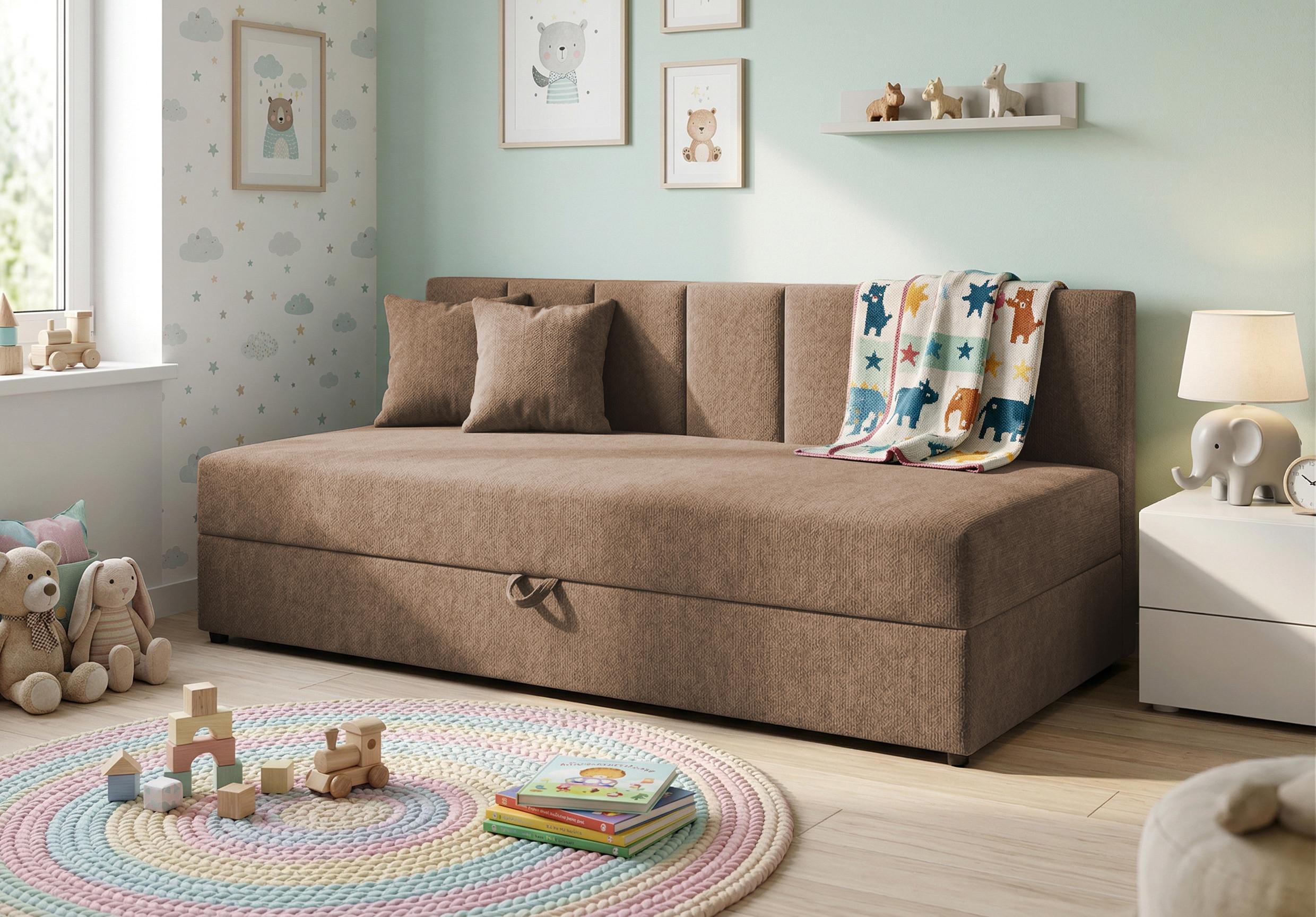 wohnli-moebel-suche-800001594348-1 TAGESBETT Lenny mit Rückenlehne und großem Bettkasten aus Braun Chenille-Stoff Textil S-Style Möbel Möbel > Betten > Boxspringbetten Braun