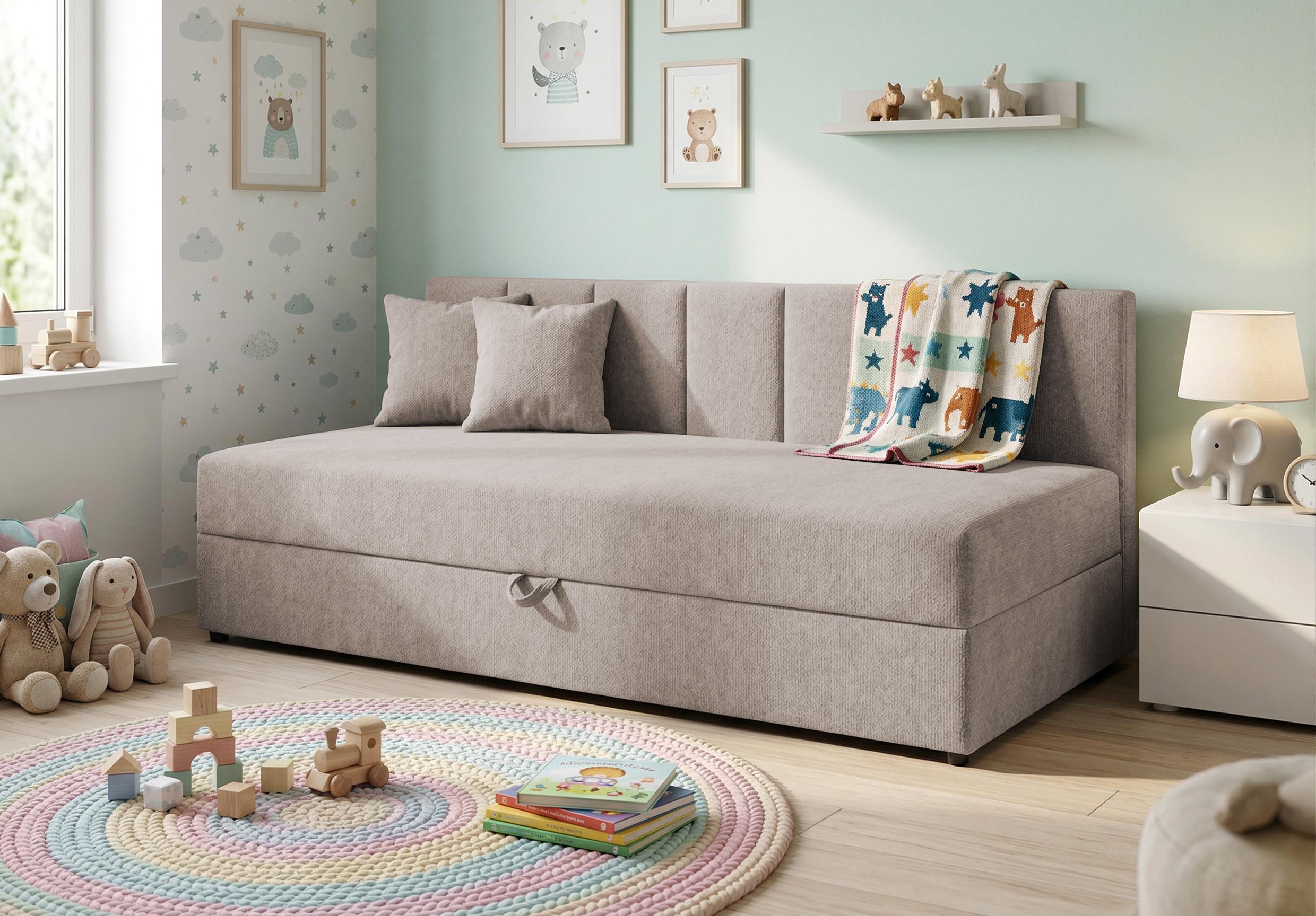 wohnli-moebel-suche-800001594354-1 TAGESBETT Lenny mit Rückenlehne und großem Bettkasten aus Taupe Chenille-Stoff Textil S-Style Möbel Möbel > Betten > Boxspringbetten Taupe