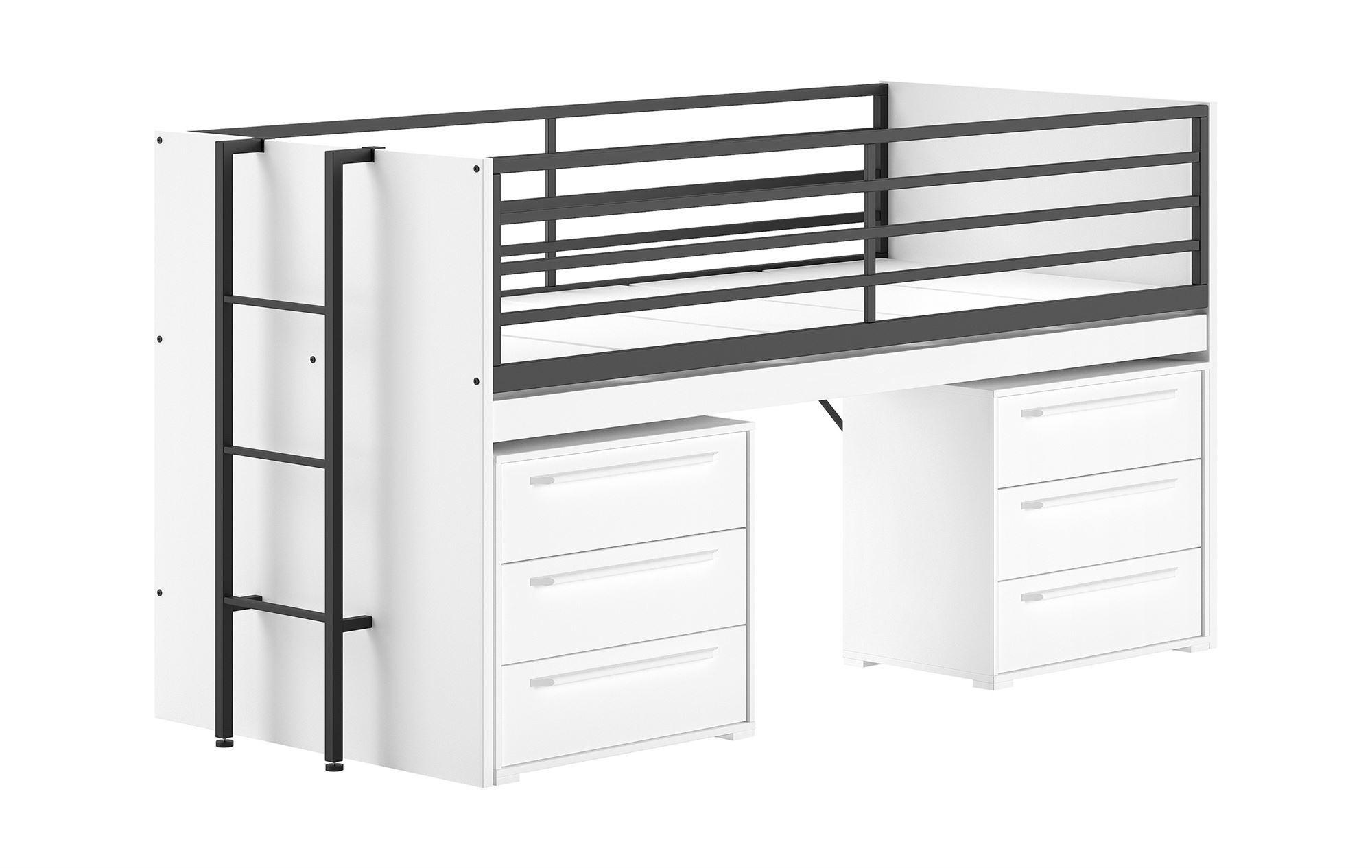 wohnli-moebel-suche-800001598639 Wohnli Möbelsuche - HALBHOCHBETT 90x200 Keelia Weiß mit Schreibtisch Stauraum