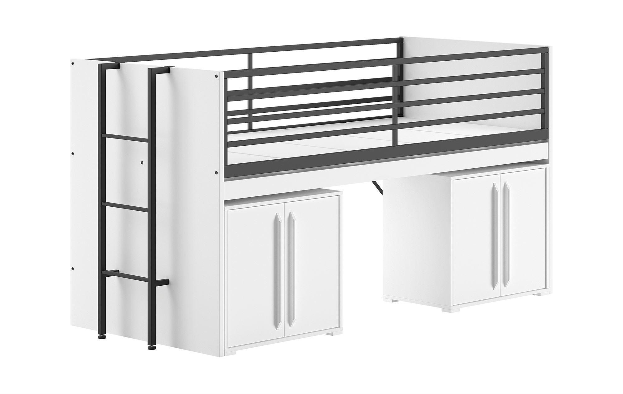 wohnli-moebel-suche-800001598709 Wohnli Möbelsuche - HALBHOCHBETT 90x200 Keelia Weiß mit Schreibtisch Stauraum