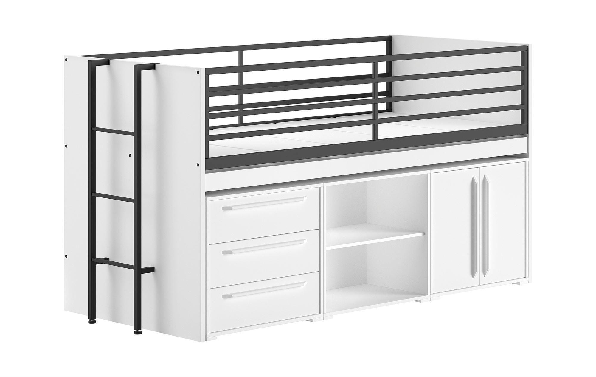 wohnli-moebel-suche-800001598748 Wohnli Möbelsuche - HALBHOCHBETT 90x200 Keelia Weiß mit Schreibtisch Stauraum Set