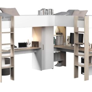 Wohnli Möbelsuche - HOCHBETT Parisot Alex 1-tlg. Holznachbildung Weiß/Jackson Eiche