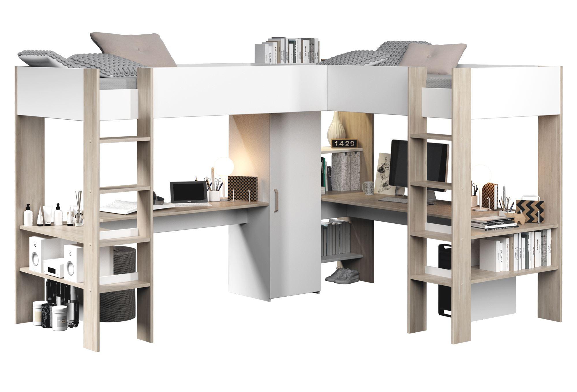 wohnli-moebel-suche-800001598750 Wohnli Möbelsuche - HOCHBETT Parisot Alex 1-tlg. Holznachbildung Weiß/Jackson Eiche