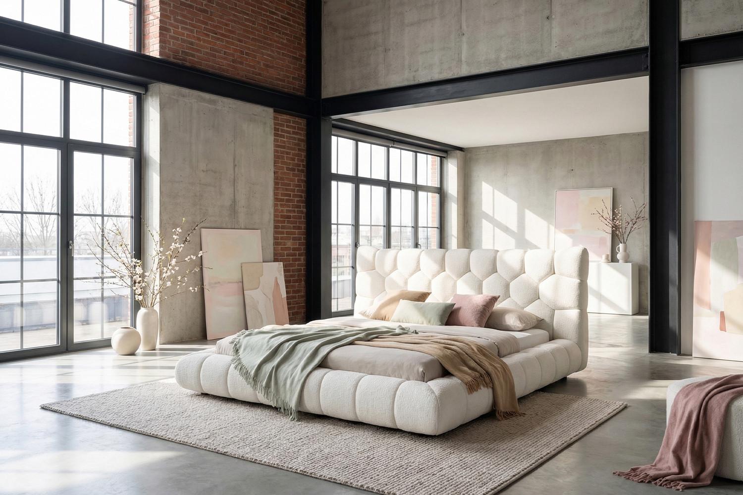 POLSTERBETT ATTICO Cremeweiß Bouclé Textil KAWOLA Möbel > Betten > Polsterbetten Weiß