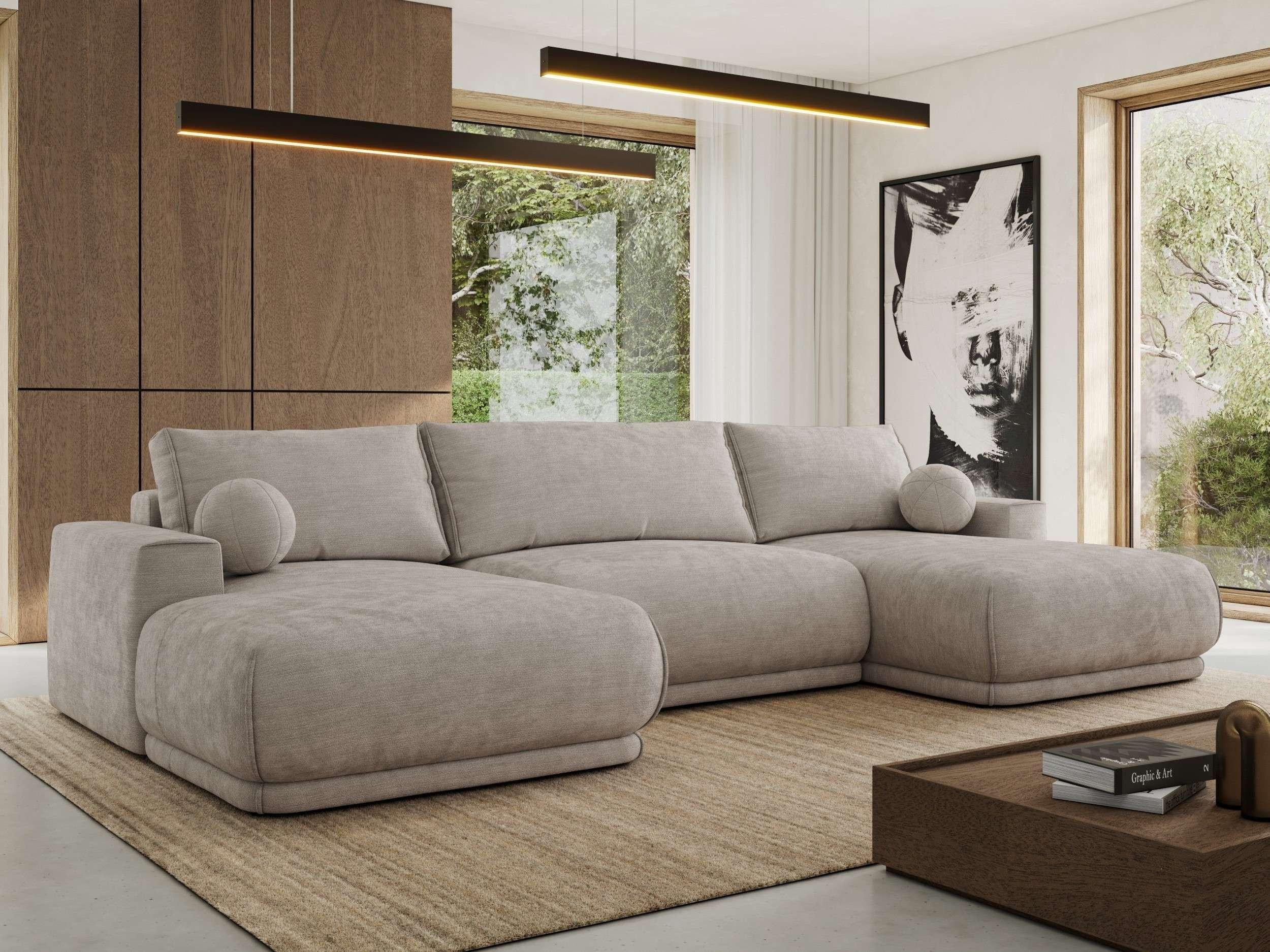WOHNLANDSCHAFT RINA U Hellgrau Schenille glatt Textil MKS Möbel > Sofas & Couches > Wohnlandschaften > Wohnlandschaften U-Form Grau