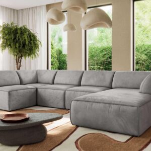 wohnli-moebel-suche-800001599630-1 WOHNLANDSCHAFT MODARO U 5M - Hellgrau Velvet - Rechts Textil MKS Möbel > Sofas & Couches > Wohnlandschaften > Wohnlandschaften U-Form Grau
