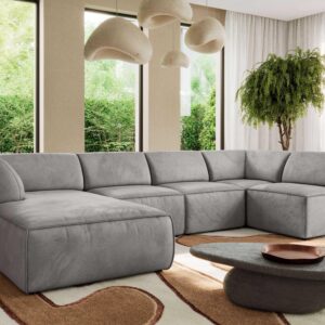 wohnli-moebel-suche-800001599659-1 WOHNLANDSCHAFT MODARO U 5M - Hellgrau Velvet - Links Textil MKS Möbel > Sofas & Couches > Wohnlandschaften > Wohnlandschaften U-Form Grau