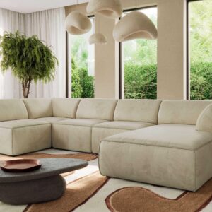 wohnli-moebel-suche-800001599661-1 WOHNLANDSCHAFT MODARO U 5M - Beige Velvet - Rechts Textil MKS Möbel > Sofas & Couches > Wohnlandschaften > Wohnlandschaften U-Form Beige