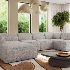 wohnli-moebel-suche-800001599668-1 WOHNLANDSCHAFT MODARO U 5M - Hellgrau Struktur - Links Textil MKS Möbel > Sofas & Couches > Wohnlandschaften > Wohnlandschaften U-Form Grau