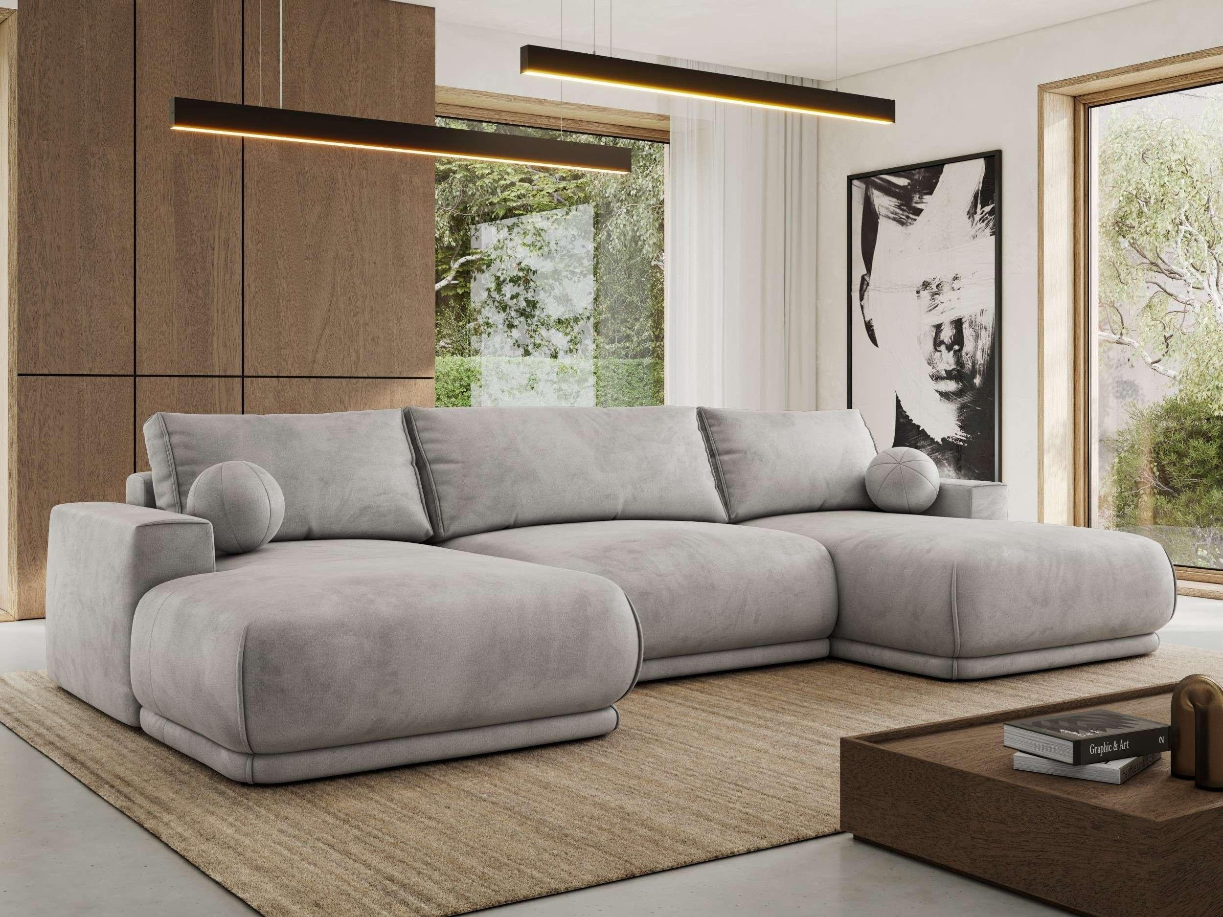 WOHNLANDSCHAFT RINA U Hellgrau Velvet Textil MKS Möbel > Sofas & Couches > Wohnlandschaften > Wohnlandschaften U-Form Grau