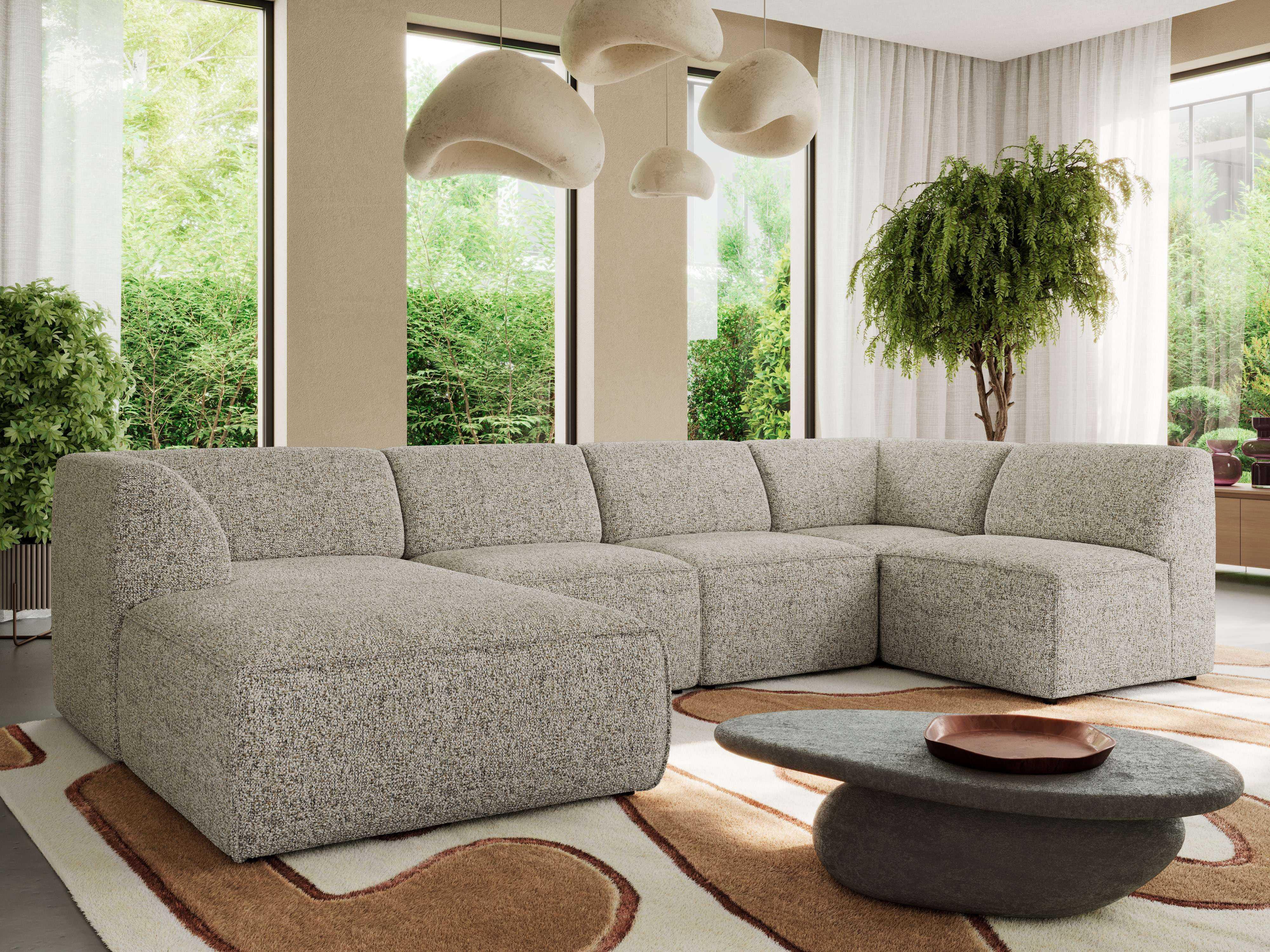 WOHNLANDSCHAFT MODARO U 5M - Beige Struktur - Links Textil MKS Möbel > Sofas & Couches > Wohnlandschaften > Wohnlandschaften U-Form Beige