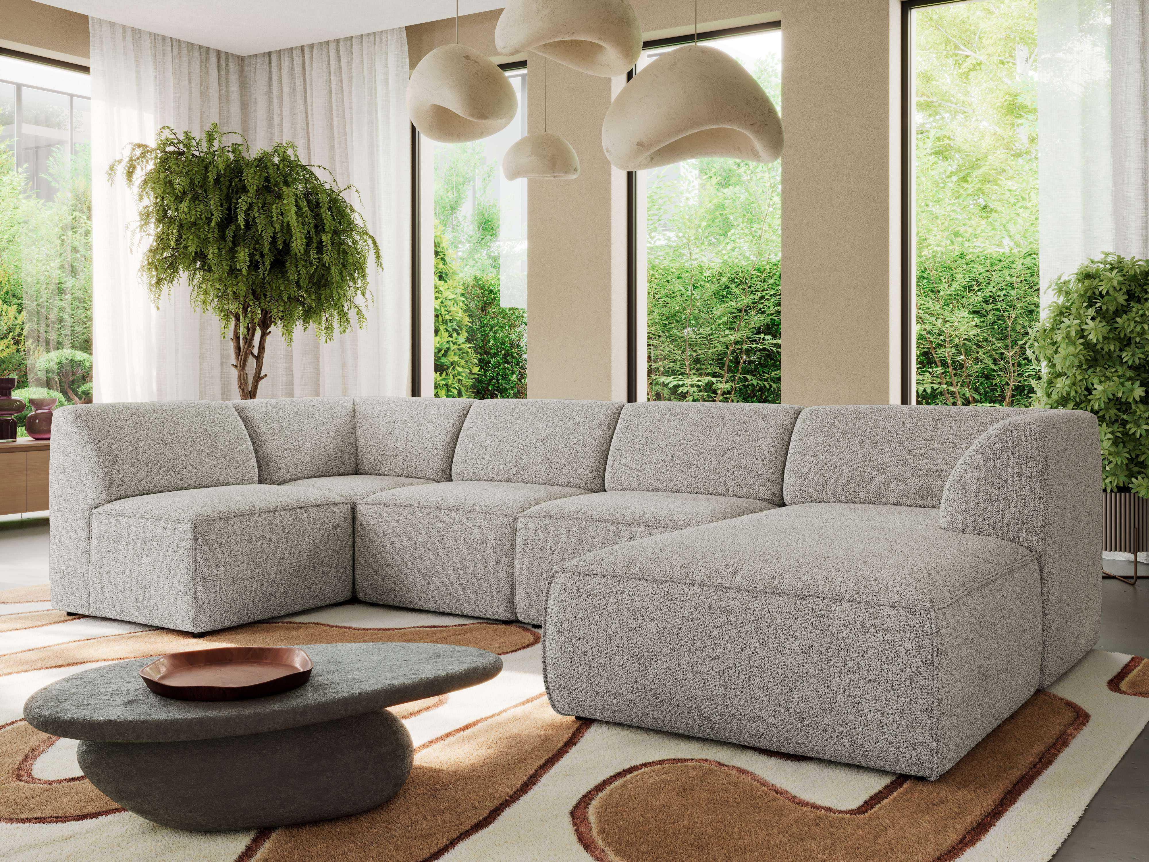 WOHNLANDSCHAFT MODARO U 5M - Hellgrau Struktur - Rechts Textil MKS Möbel > Sofas & Couches > Wohnlandschaften > Wohnlandschaften U-Form Grau