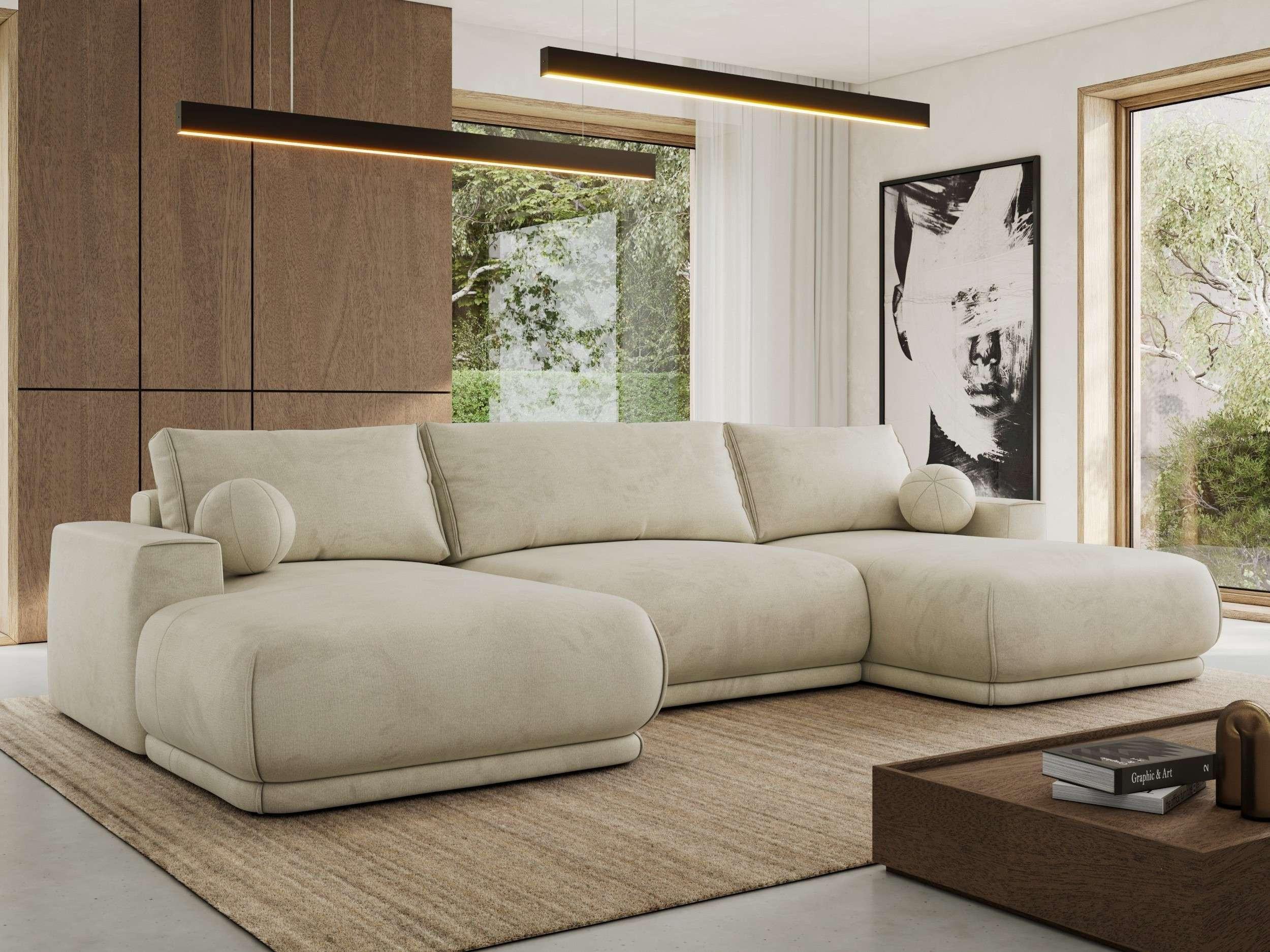 WOHNLANDSCHAFT RINA U Beige Velvet Textil MKS Möbel > Sofas & Couches > Wohnlandschaften > Wohnlandschaften U-Form Beige