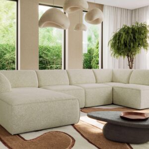 WOHNLANDSCHAFT MODARO U 5M - Creme Struktur - Links Textil MKS Möbel > Sofas & Couches > Wohnlandschaften > Wohnlandschaften U-Form Weiß