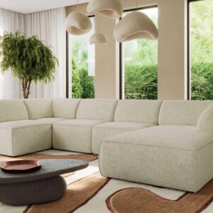 wohnli-moebel-suche-800001599691-1 WOHNLANDSCHAFT MODARO U 5M - Creme Struktur - Rechts Textil MKS Möbel > Sofas & Couches > Wohnlandschaften > Wohnlandschaften U-Form Weiß