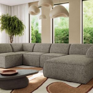 WOHNLANDSCHAFT MODARO U 5M - Grau Struktur - Rechts Textil MKS Möbel > Sofas & Couches > Wohnlandschaften > Wohnlandschaften U-Form Grau