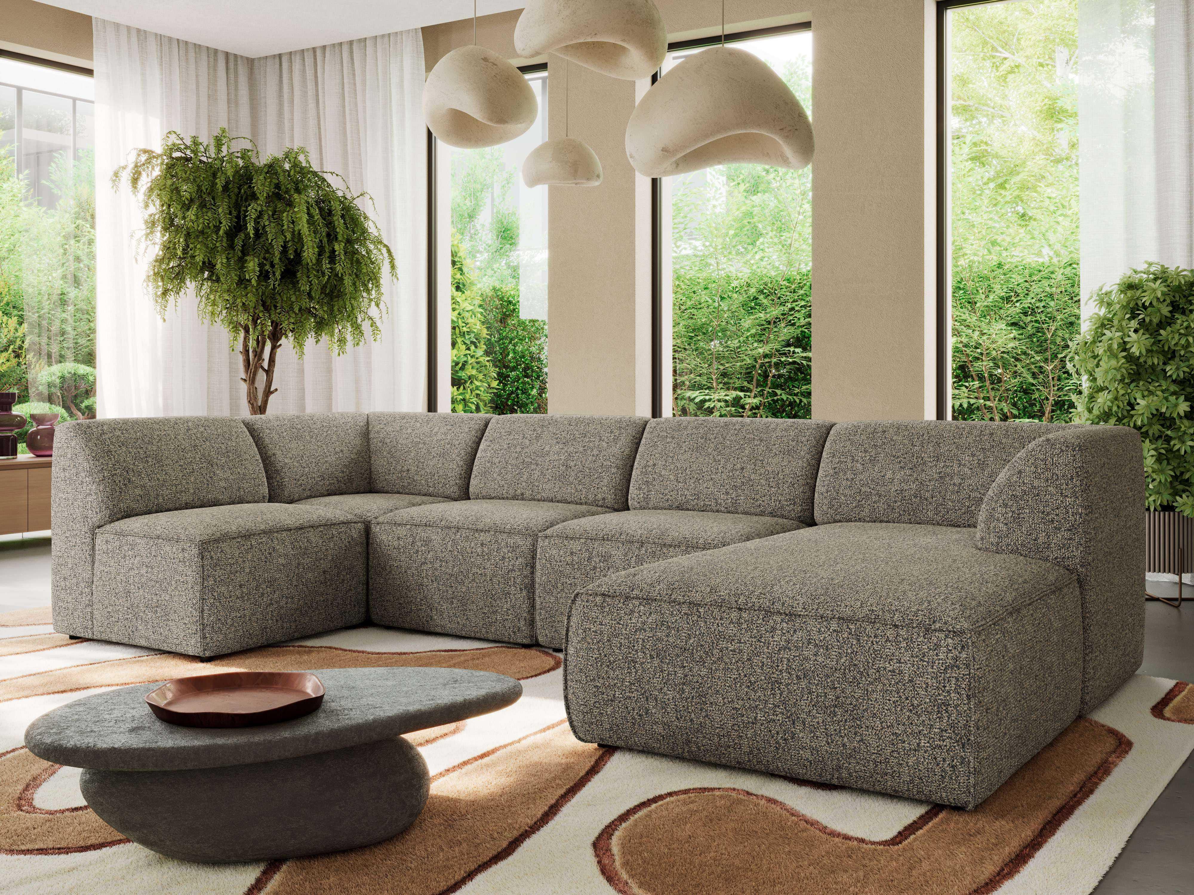 WOHNLANDSCHAFT MODARO U 5M - Grau Struktur - Rechts Textil MKS Möbel > Sofas & Couches > Wohnlandschaften > Wohnlandschaften U-Form Grau