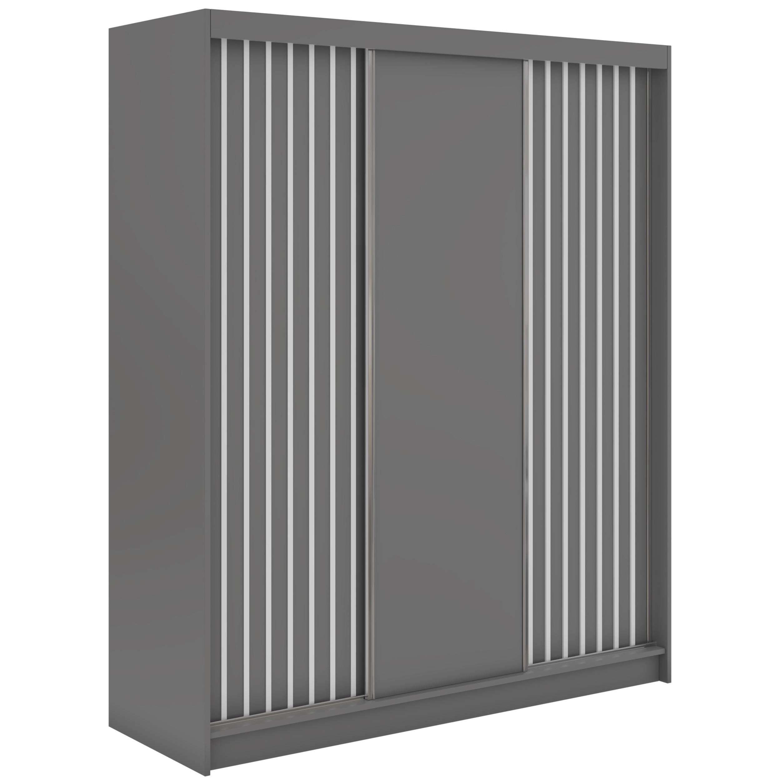 wohnli-moebel-suche-800001599729 Wohnli Möbelsuche - SCHWEBETÜRENSCHRANK mit Lamellen und Schubladen LUMOS - 180 - Grau und Weiß