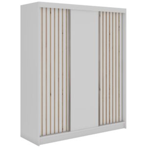 wohnli-moebel-suche-800001599734 Wohnli Möbelsuche - SCHWEBETÜRENSCHRANK mit Lamellen und Schubladen LUMOS - 180 - Weiß und Eiche Artisan