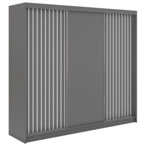 Wohnli Möbelsuche - SCHWEBETÜRENSCHRANK mit Lamellen und Schubladen LUMOS - 240 - Grau und Weiß