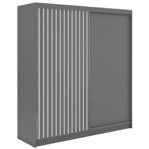 Wohnli Möbelsuche - SCHWEBETÜRENSCHRANK mit Lamellen und Schubladen LUMOS - 200 - Grau und Weiß