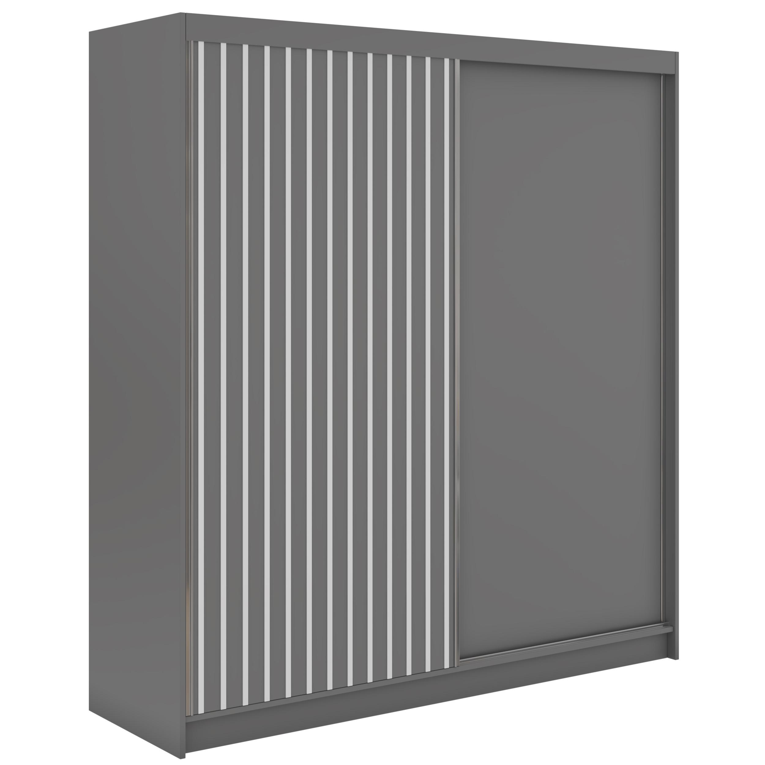 wohnli-moebel-suche-800001599750 Wohnli Möbelsuche - SCHWEBETÜRENSCHRANK mit Lamellen LUMOS - 200 - Grau und Weiß
