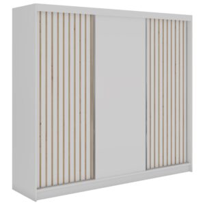 wohnli-moebel-suche-800001599765 Wohnli Möbelsuche - SCHWEBETÜRENSCHRANK mit Lamellen und Schubladen LUMOS - 240 - Weiß und Eiche Artisan