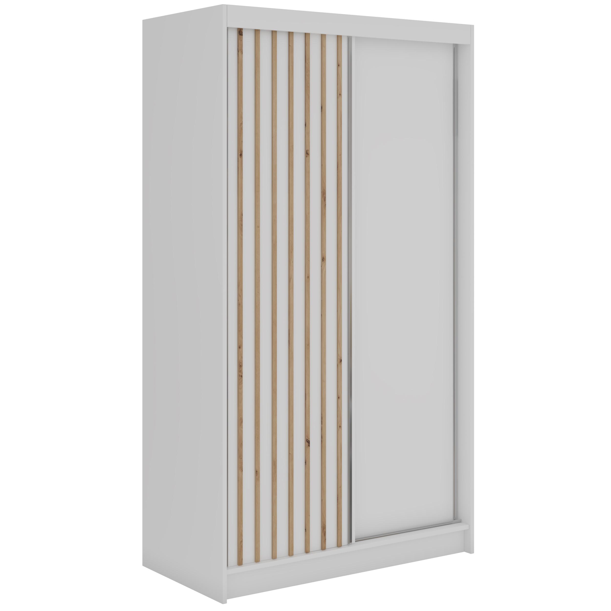 wohnli-moebel-suche-800001599785 Wohnli Möbelsuche - SCHWEBETÜRENSCHRANK mit Lamellen LUMOS - 120 - Weiß und Eiche Artisan