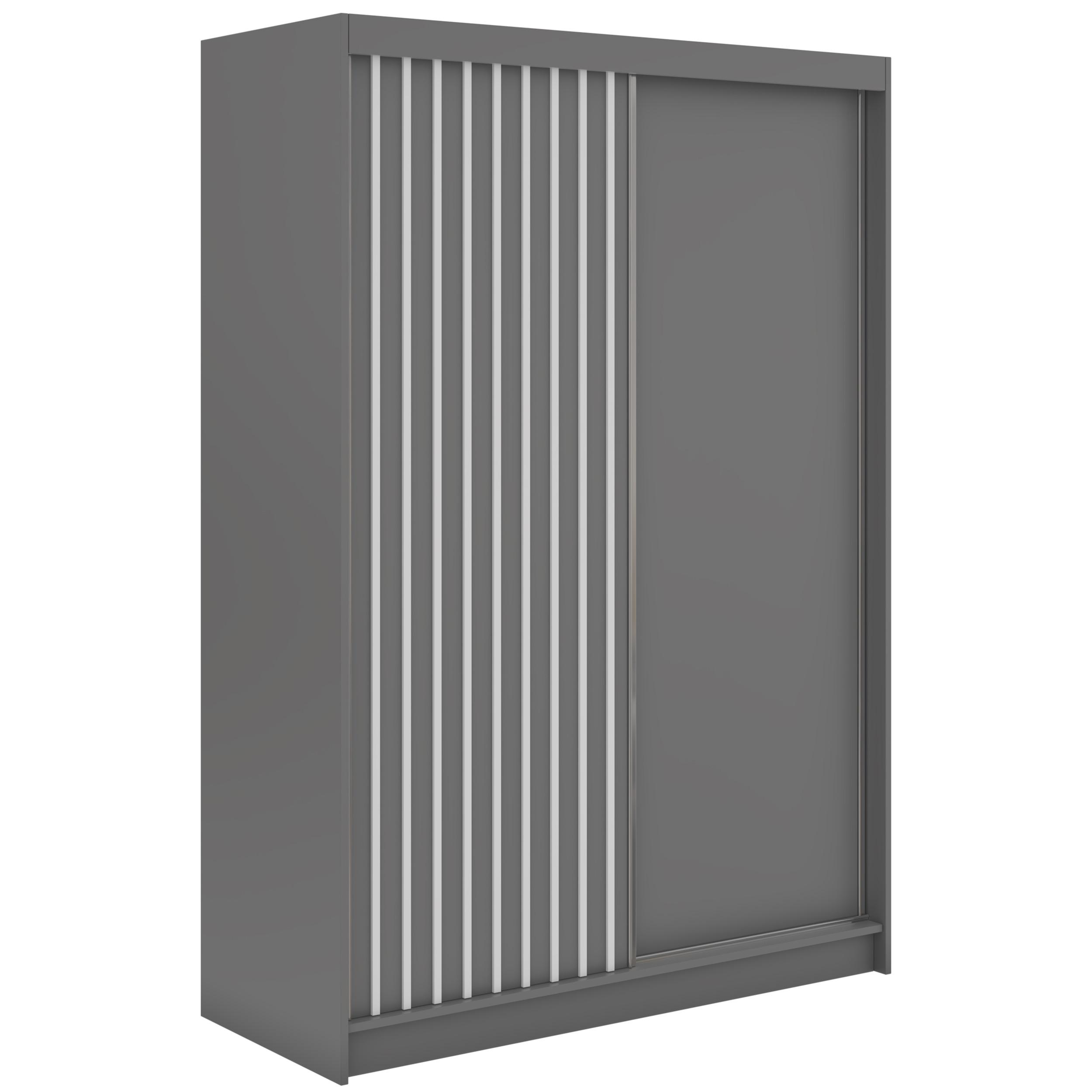 wohnli-moebel-suche-800001599789 Wohnli Möbelsuche - SCHWEBETÜRENSCHRANK mit Lamellen LUMOS - 150 - Grau und Weiß