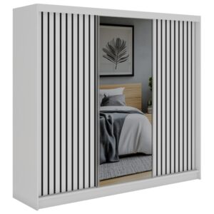 wohnli-moebel-suche-800001599791 Wohnli Möbelsuche - SCHWEBETÜRENSCHRANK mit Spiegel LAOS - 240 - Weiß - Schwarz Lamellen