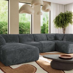 WOHNLANDSCHAFT MODARO U 5M - Dunkelgrau Cord - Links Textil MKS Möbel > Sofas & Couches > Wohnlandschaften > Wohnlandschaften U-Form Grau