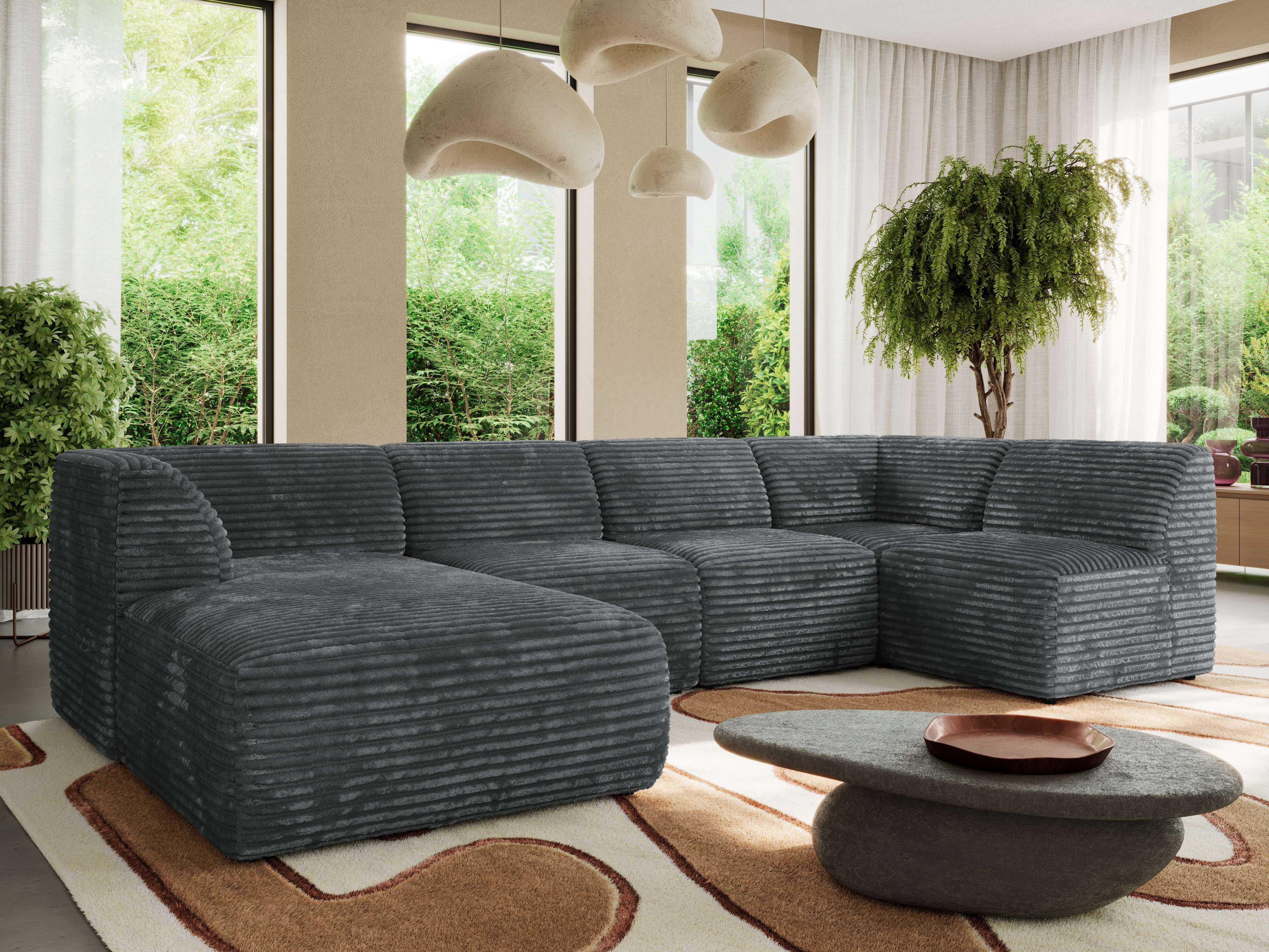 WOHNLANDSCHAFT MODARO U 5M - Dunkelgrau Cord - Links Textil MKS Möbel > Sofas & Couches > Wohnlandschaften > Wohnlandschaften U-Form Grau