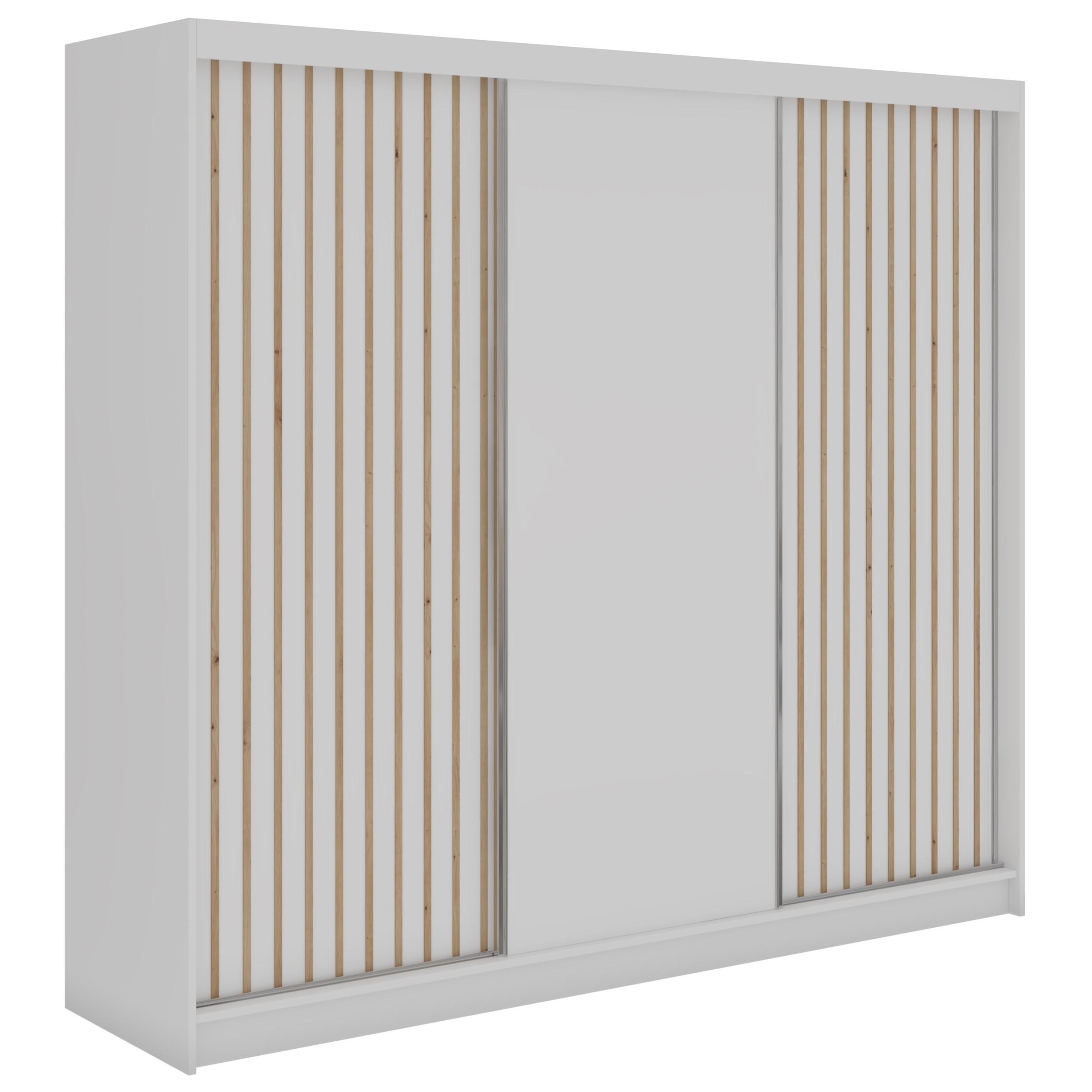 wohnli-moebel-suche-800001599813 Wohnli Möbelsuche - SCHWEBETÜRENSCHRANK mit Lamellen LUMOS - 240 - Weiß und Eiche Artisan