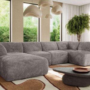 wohnli-moebel-suche-800001599817-1 WOHNLANDSCHAFT MODARO U 5M - Hellbraun Cord - Links Textil MKS Möbel > Sofas & Couches > Wohnlandschaften > Wohnlandschaften U-Form Braun