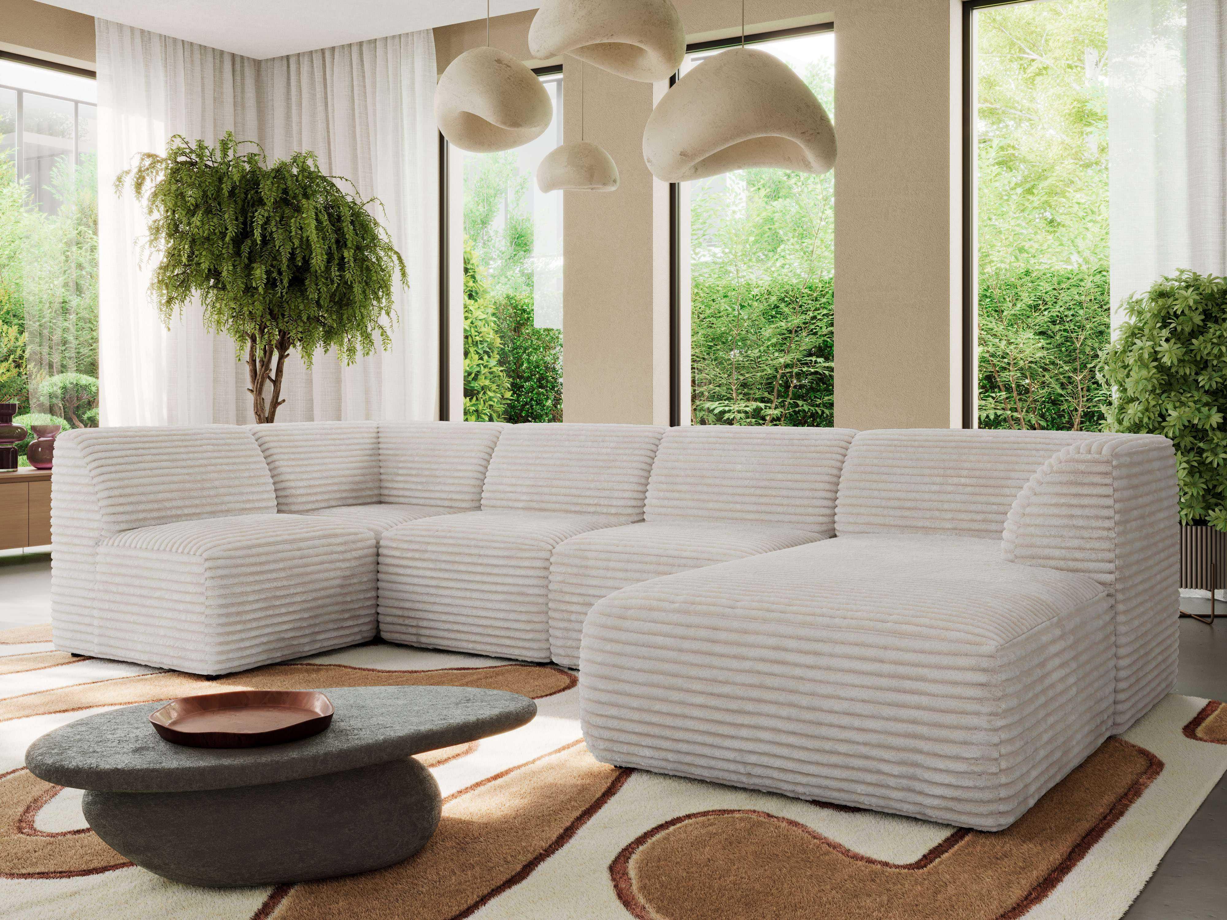 WOHNLANDSCHAFT MODARO U 5M - Beige Cord - Rechts Textil MKS Möbel > Sofas & Couches > Wohnlandschaften > Wohnlandschaften U-Form Beige