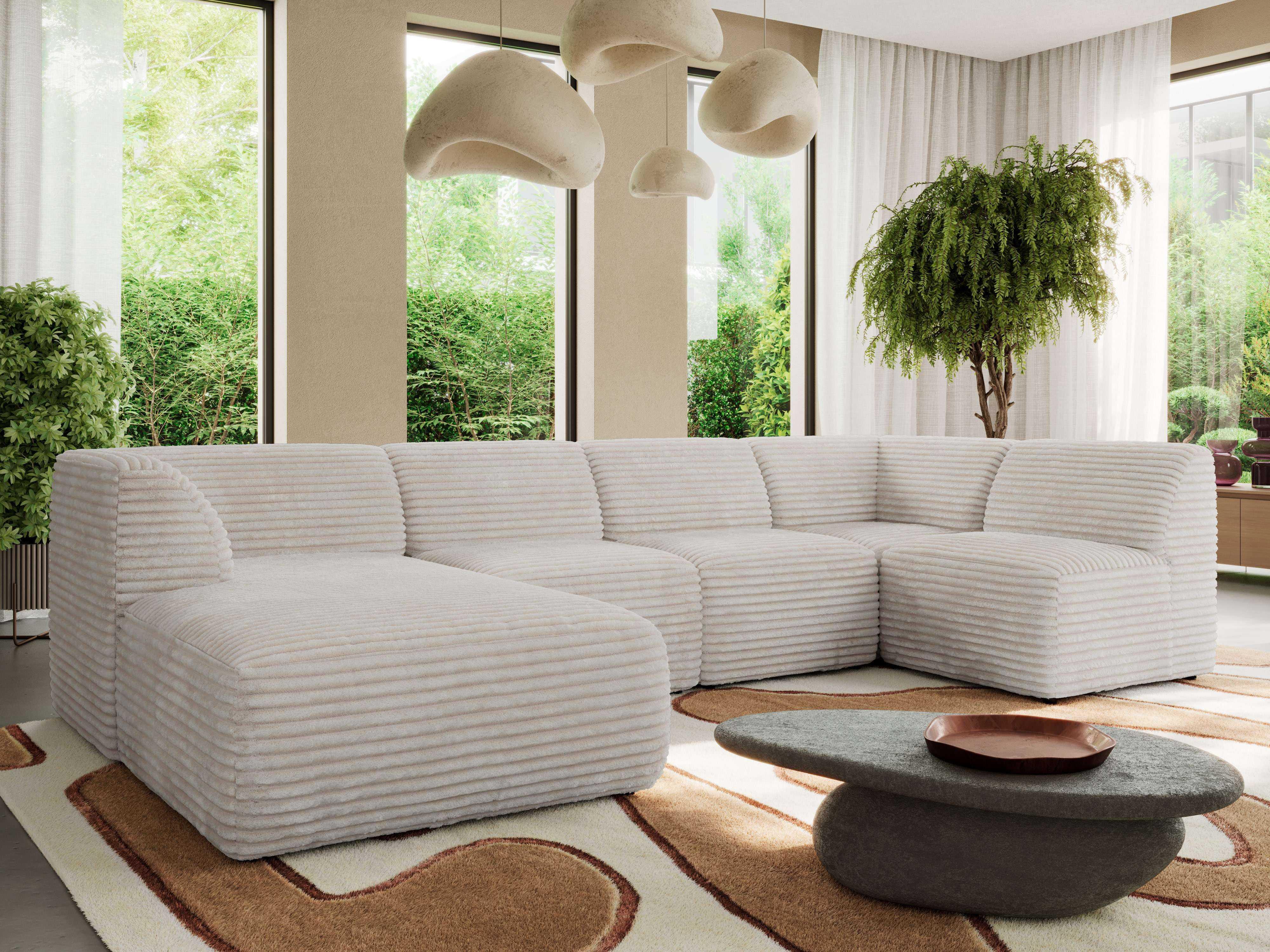 WOHNLANDSCHAFT MODARO U 5M - Beige Cord - Links Textil MKS Möbel > Sofas & Couches > Wohnlandschaften > Wohnlandschaften U-Form Beige