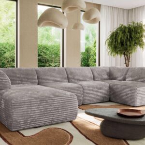wohnli-moebel-suche-800001599828-1 WOHNLANDSCHAFT MODARO U 5M - Hellgrau Cord - Links Textil MKS Möbel > Sofas & Couches > Wohnlandschaften > Wohnlandschaften U-Form Grau