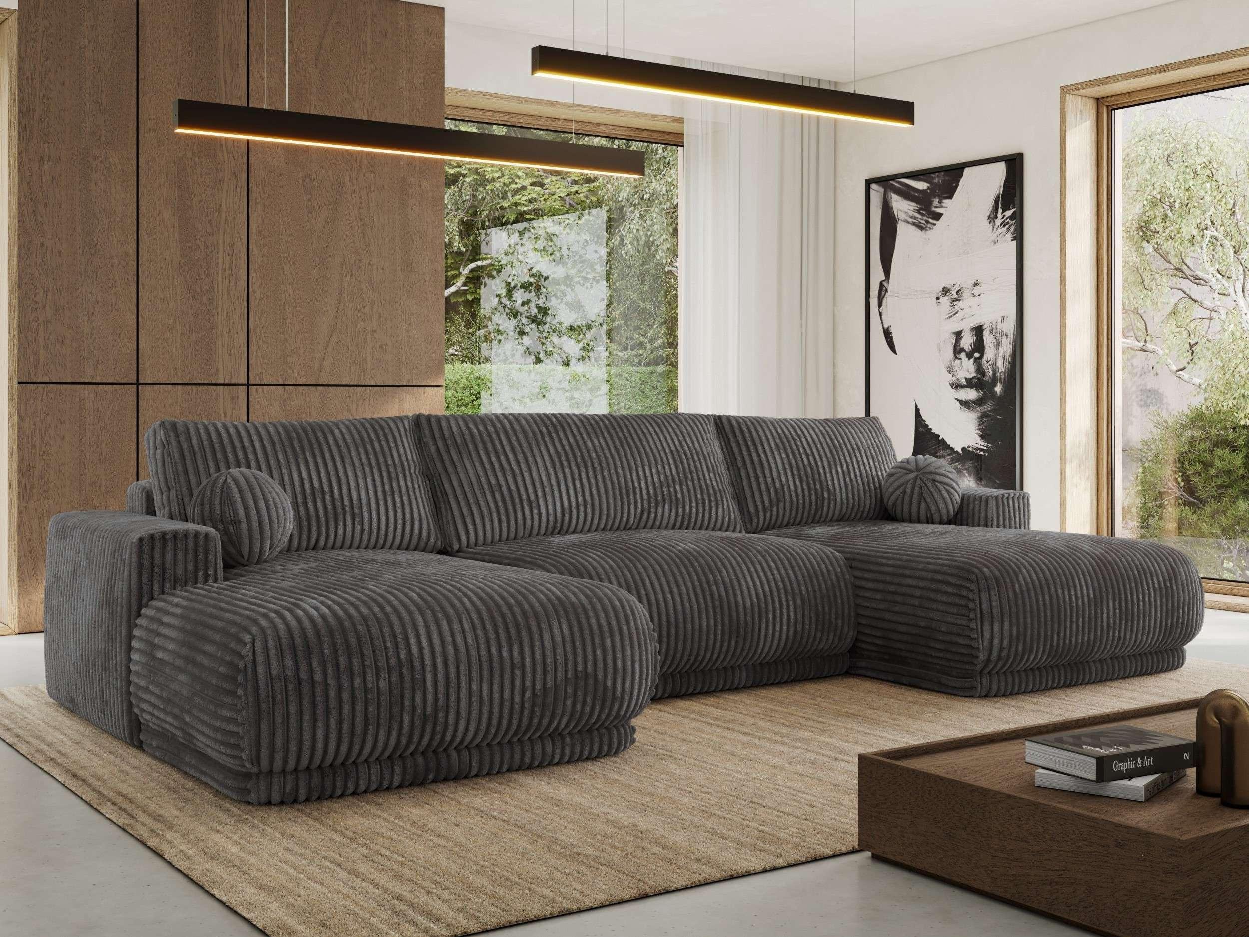 wohnli-moebel-suche-800001599845-1 WOHNLANDSCHAFT RINA U Grau Cord Textil MKS Möbel > Sofas & Couches > Wohnlandschaften > Wohnlandschaften U-Form Grau
