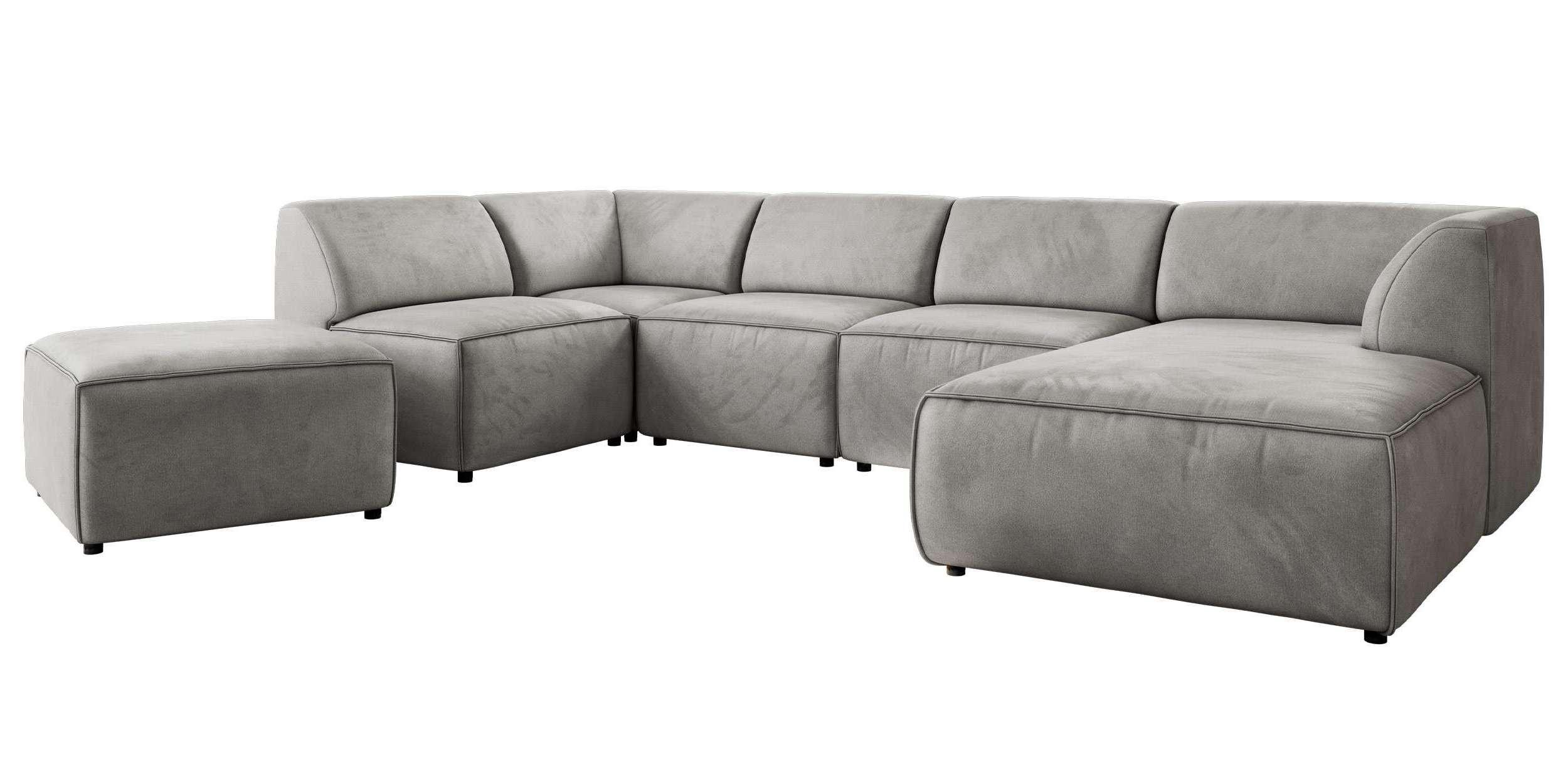 wohnli-moebel-suche-800001599852 Wohnli Möbelsuche - WOHNLANDSCHAFT MODARO U 6M - Hellgrau Velvet - Rechts