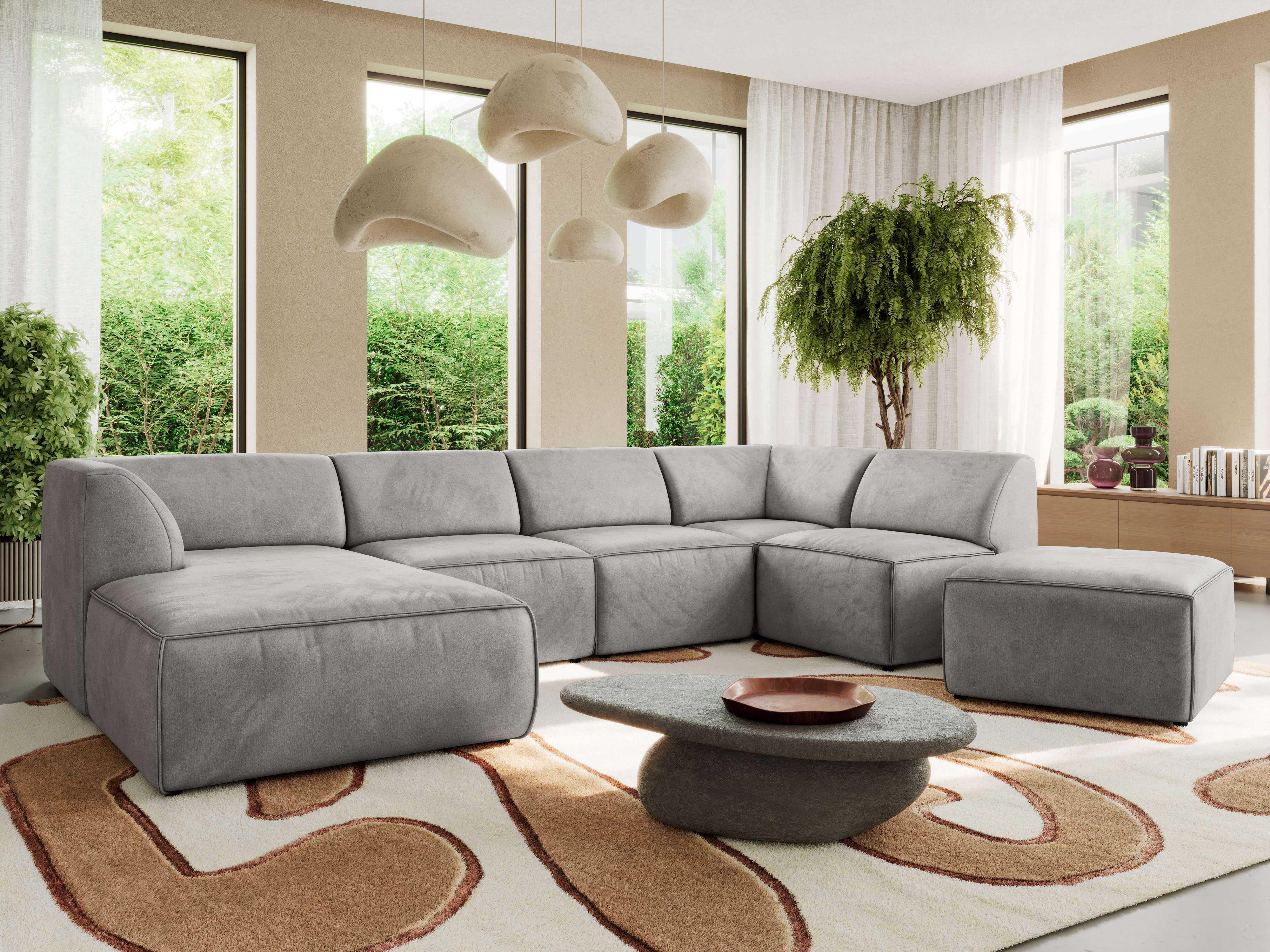 WOHNLANDSCHAFT MODARO U 6M - Hellgrau Velvet - Links Textil MKS Möbel > Sofas & Couches > Wohnlandschaften > Wohnlandschaften U-Form Grau